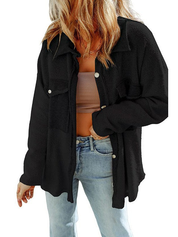 Women's Versatile Cotton Cardigan Jacket with Long Sleeves in Solid Color