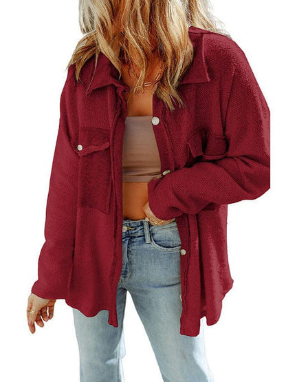 Women's Versatile Cotton Cardigan Jacket with Long Sleeves in Solid Color