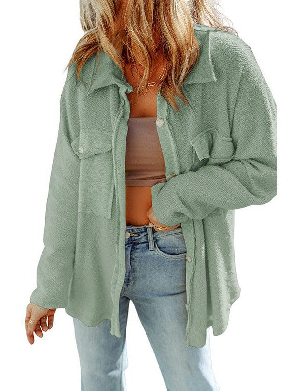 Women's Versatile Cotton Cardigan Jacket with Long Sleeves in Solid Color