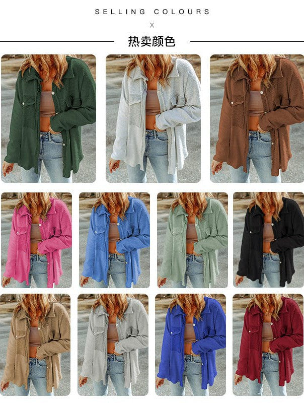 Women's Versatile Cotton Cardigan Jacket with Long Sleeves in Solid Color