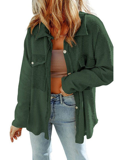 Women's Versatile Cotton Cardigan Jacket with Long Sleeves in Solid Color