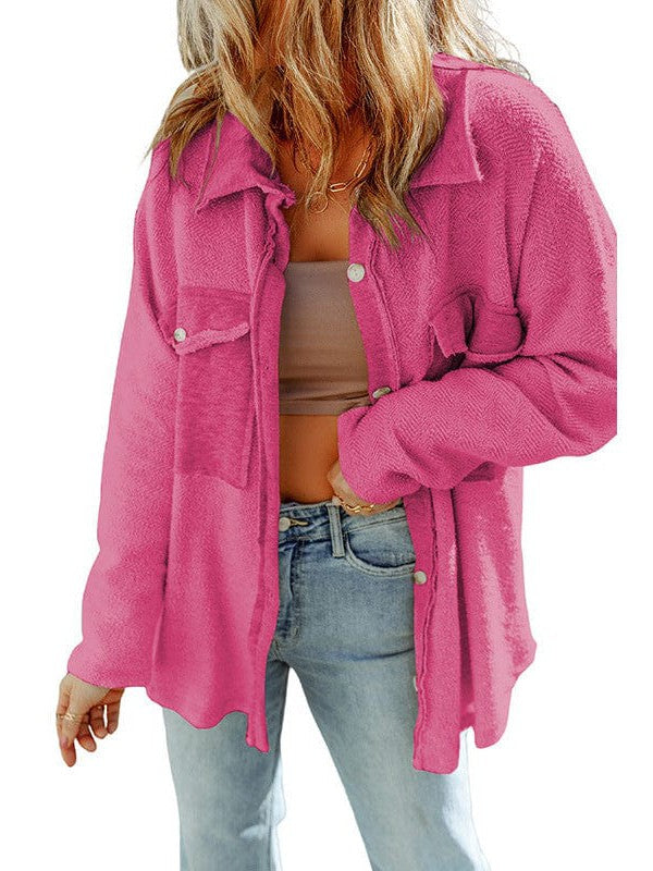 Women's Versatile Cotton Cardigan Jacket with Long Sleeves in Solid Color