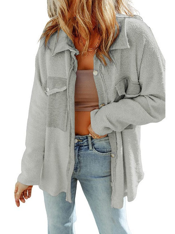 Women's Versatile Cotton Cardigan Jacket with Long Sleeves in Solid Color