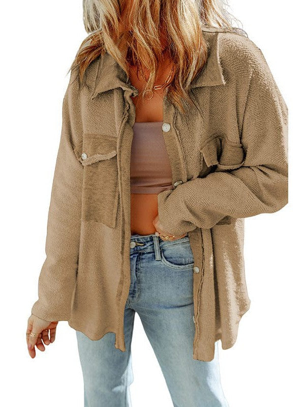 Women's Versatile Cotton Cardigan Jacket with Long Sleeves in Solid Color