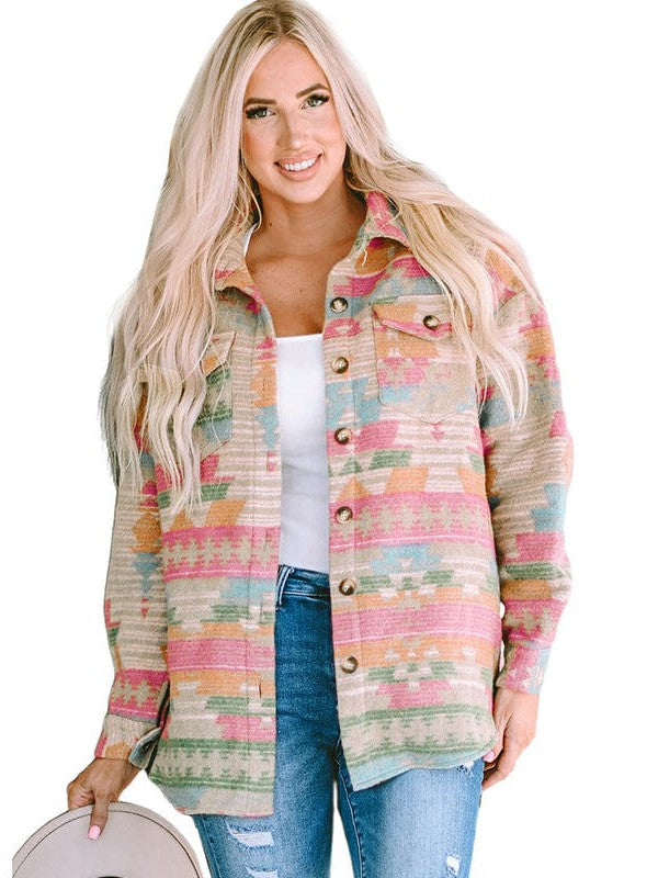 Women's Western Printed Casual Jacket with Lapel Collar