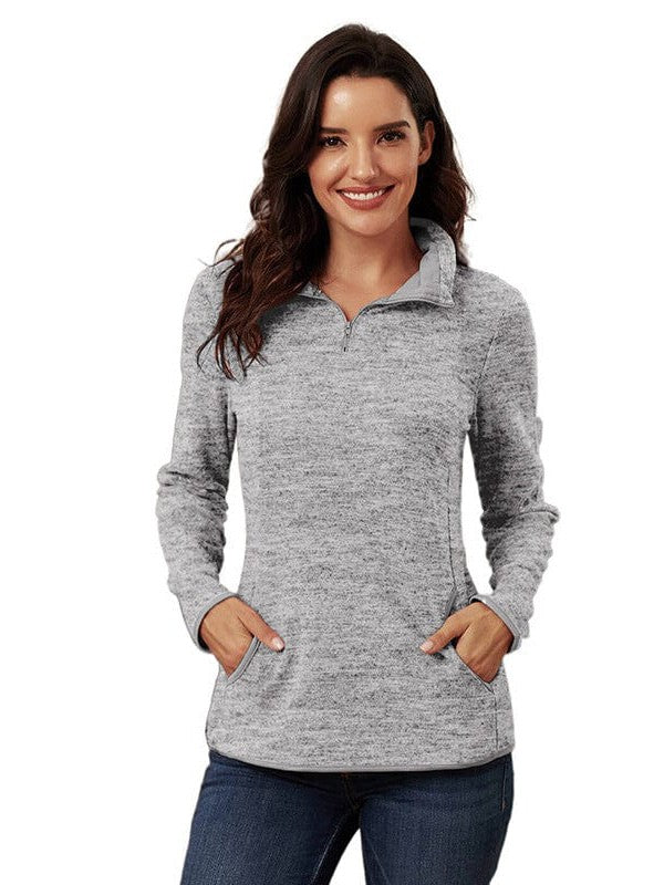 Women's Zip Up Long Sleeve Sweatshirt in Solid Colors - Half Zip Casual Top for Fashionable Women