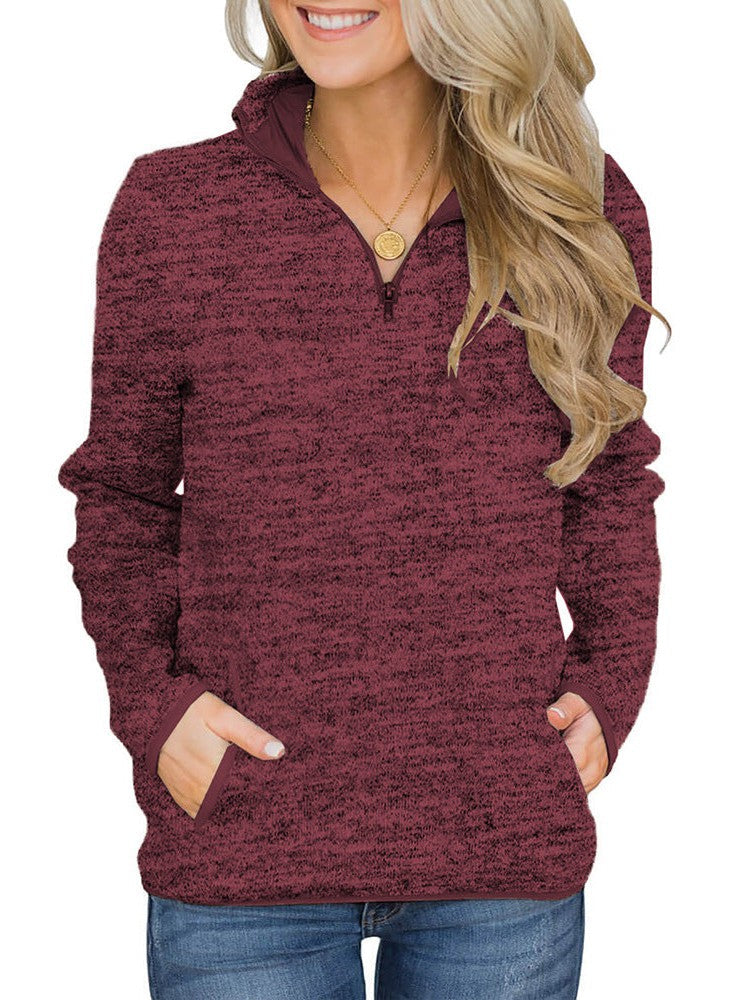 Women's Zip Up Long Sleeve Sweatshirt in Solid Colors - Half Zip Casual Top for Fashionable Women