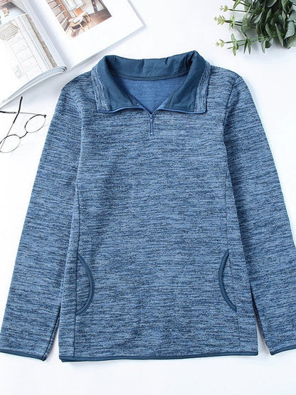 Women's Zip Up Long Sleeve Sweatshirt in Solid Colors - Half Zip Casual Top for Fashionable Women