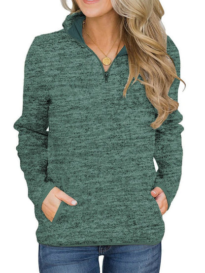 Women's Zip Up Long Sleeve Sweatshirt in Solid Colors - Half Zip Casual Top for Fashionable Women