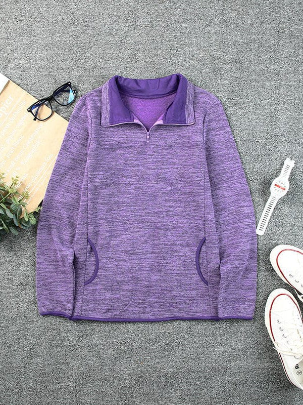 Women's Zip Up Long Sleeve Sweatshirt in Solid Colors - Half Zip Casual Top for Fashionable Women