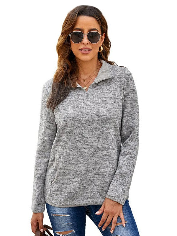 Women'S Zip Up Long Sleeve Sweatshirt In Solid Colors - Half Zip Casual Top For Fashionable Women