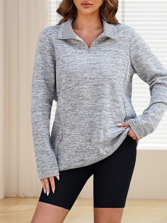 Women's Zip Up Long Sleeve Sweatshirt in Solid Colors - Half Zip Casual Top for Fashionable Women