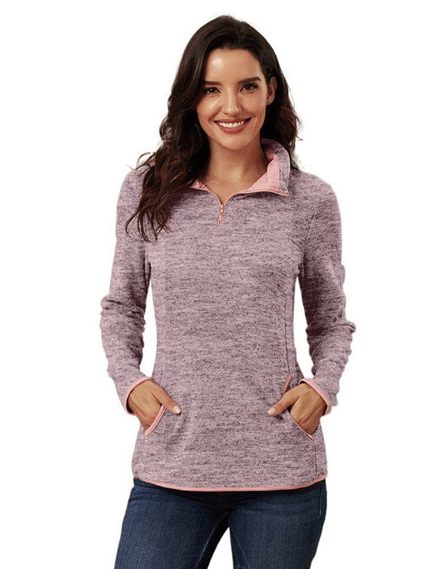 Women's Zip Up Long Sleeve Sweatshirt in Solid Colors - Half Zip Casual Top for Fashionable Women