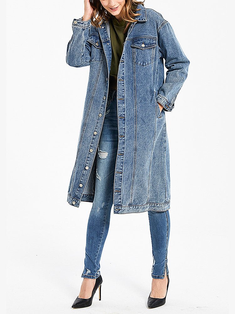 Coats - Denim Long Sleeve Single Breasted Coat - MsDressly