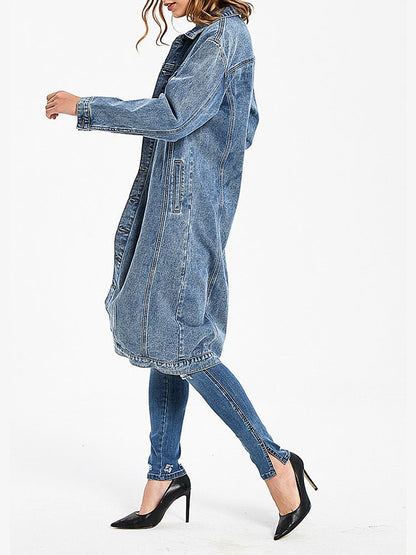 Coats - Denim Long Sleeve Single Breasted Coat - MsDressly