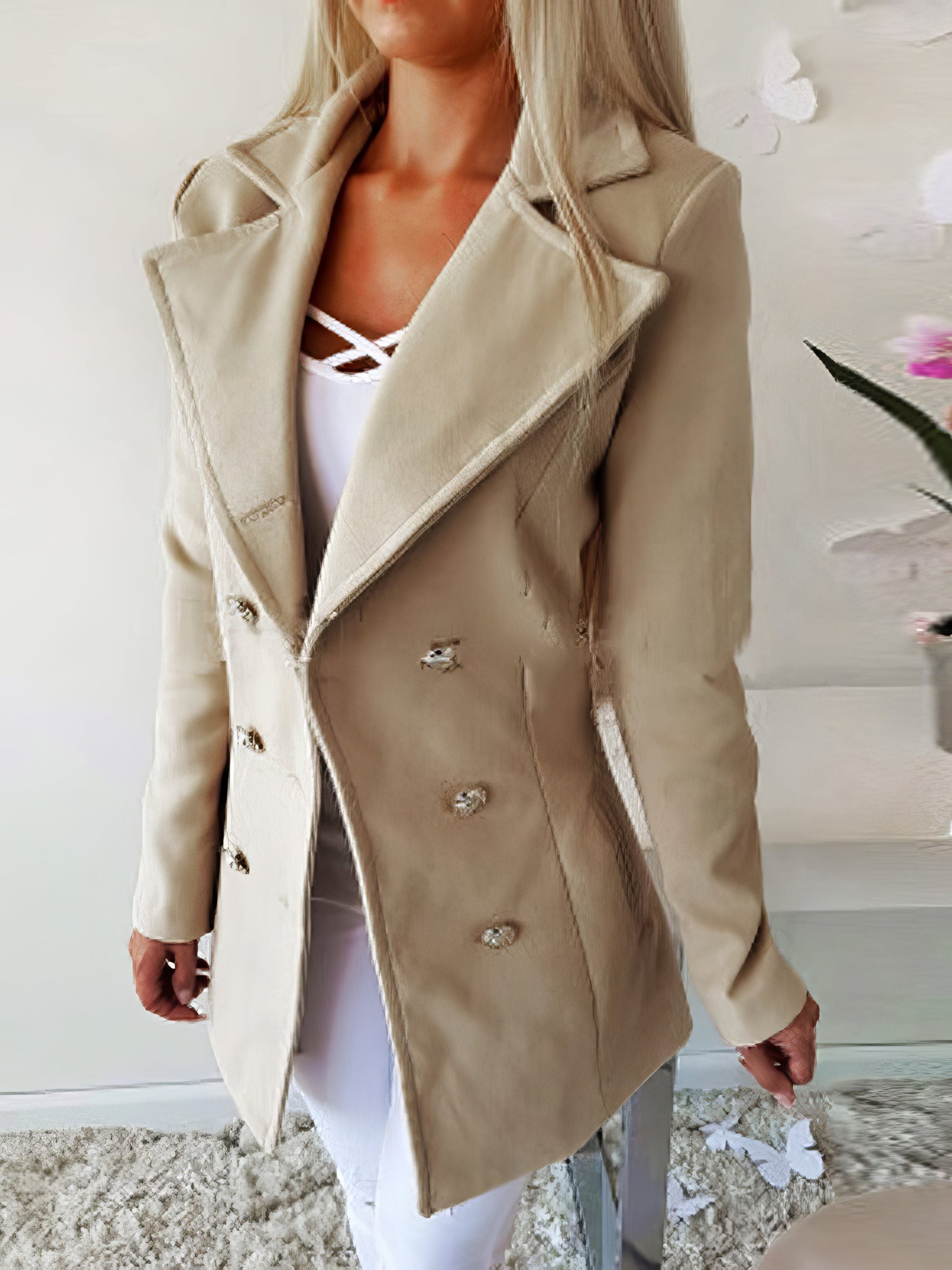 Coats - Lapel Double-Breasted Woolen Coat - MsDressly