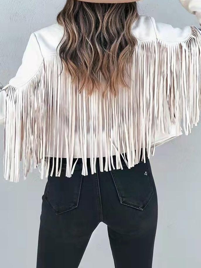 Coats - Lapel Fringe Long Sleeve Coat - MsDressly