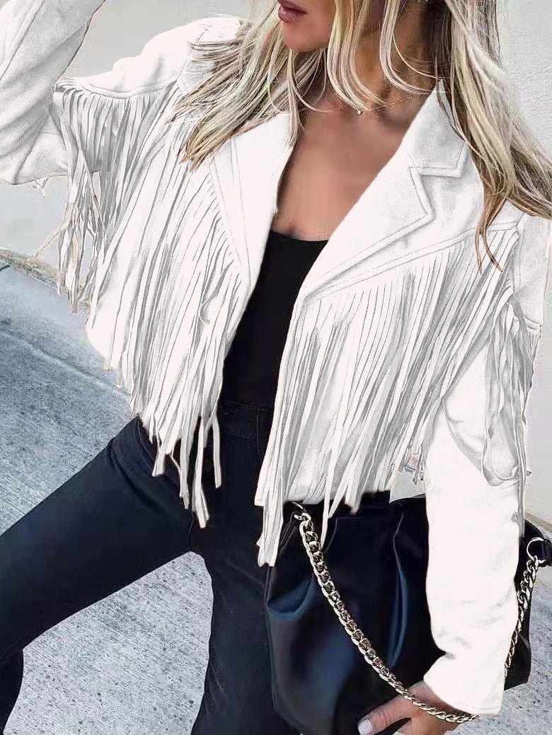 Coats - Lapel Fringe Long Sleeve Coat - MsDressly