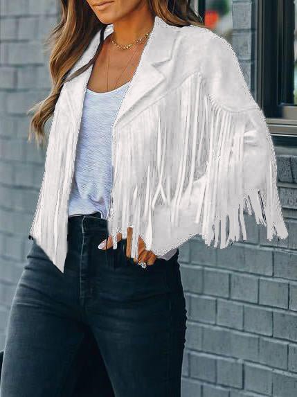 Coats - Lapel Fringe Long Sleeve Coat - MsDressly