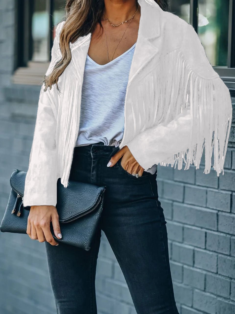 Coats - Lapel Fringe Long Sleeve Coat - MsDressly