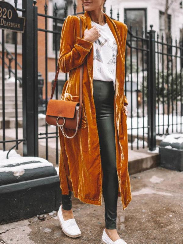 Women's Coats Loose Gold Velvet Long Sleeve Long Cardigan Coats - Coats & Jackets - Instastyled | Online Fashion Free Shipping Clothing, Dresses, Tops, Shoes - 07/12/2021 - 30-40 - COA2112071344