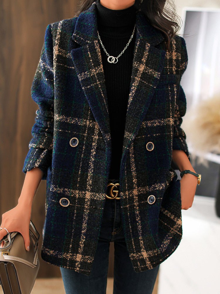 Coats - Retro Plaid Casual Woolen Coat - MsDressly