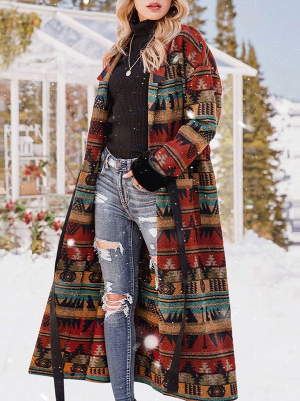 Coats - Reversible Printed Lapel Long Coat - MsDressly