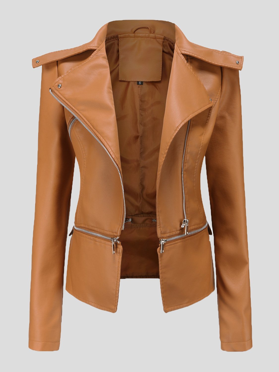 Jackets - Detachable Hem Long Sleeve Fashion Leather Jacket - MsDressly