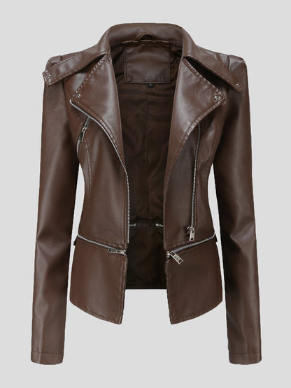 Jackets - Detachable Hem Long Sleeve Fashion Leather Jacket - MsDressly