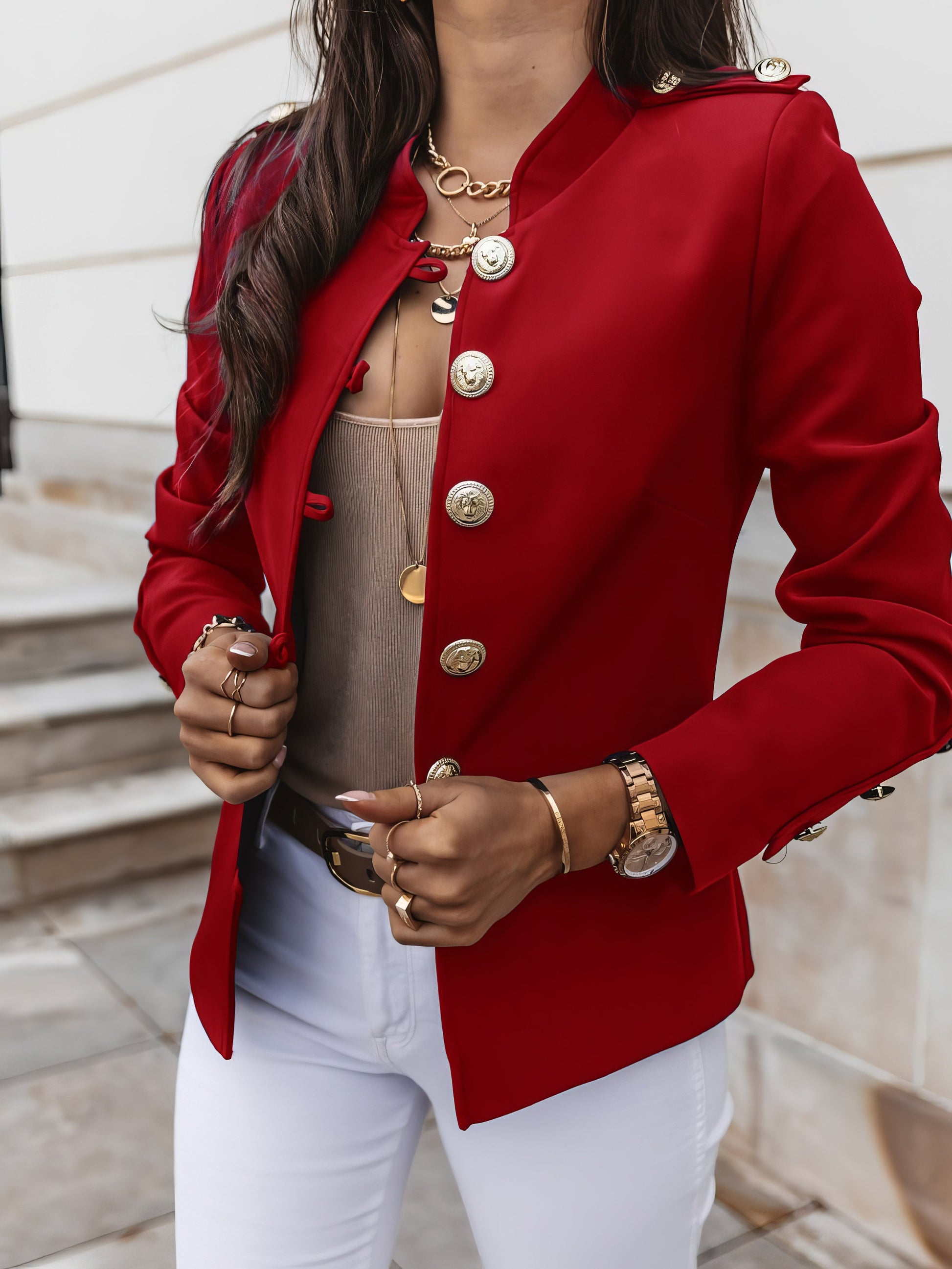 Jackets - Long Sleeve Slim-Breasted Crop Jacket - MsDressly