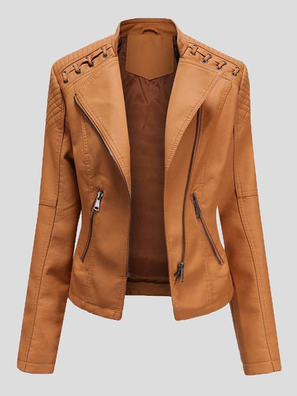 Jackets - Short Slim Leather Motorcycle Jacket - MsDressly