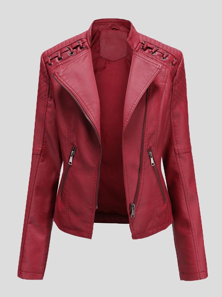 Jackets - Short Slim Leather Motorcycle Jacket - MsDressly