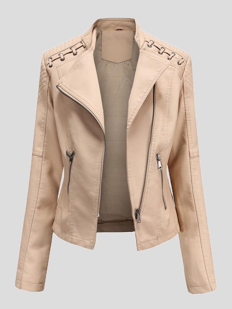 Jackets - Short Slim Leather Motorcycle Jacket - MsDressly