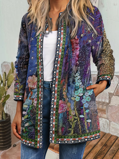 Jackets - Vintage Print Long Sleeve Cardigan Jacket - MsDressly