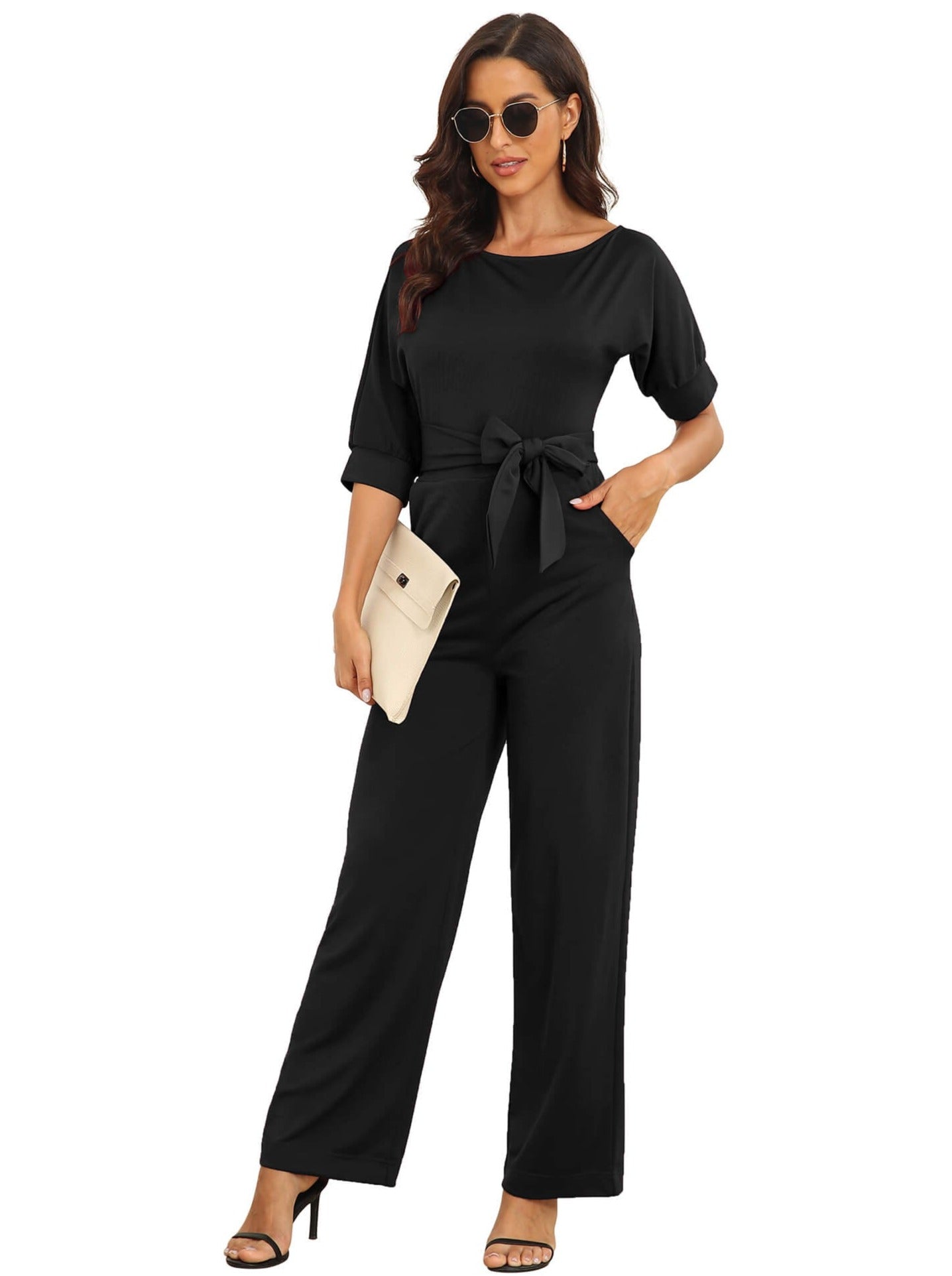 Jumpsuits - Sloping Shoulder Pocket Lace Up Jumpsuit - MsDressly