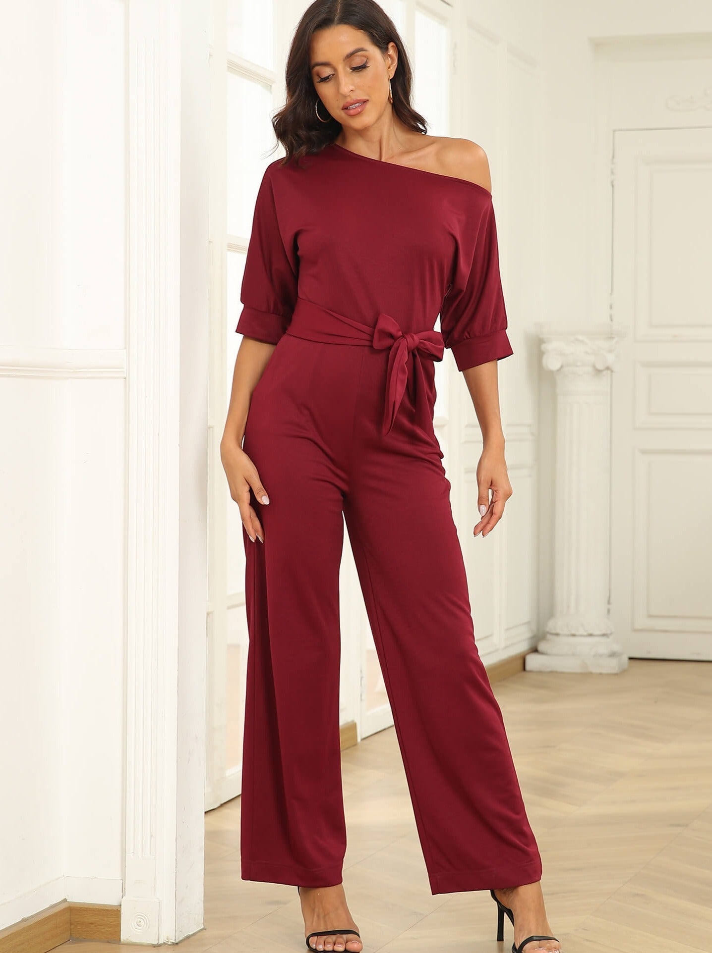 Jumpsuits - Sloping Shoulder Pocket Lace Up Jumpsuit - MsDressly