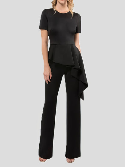 Jumpsuits - Solid Short Sleeve Ruffle Jumpsuit - MsDressly