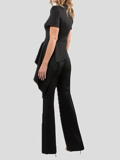 Jumpsuits - Solid Short Sleeve Ruffle Jumpsuit - MsDressly