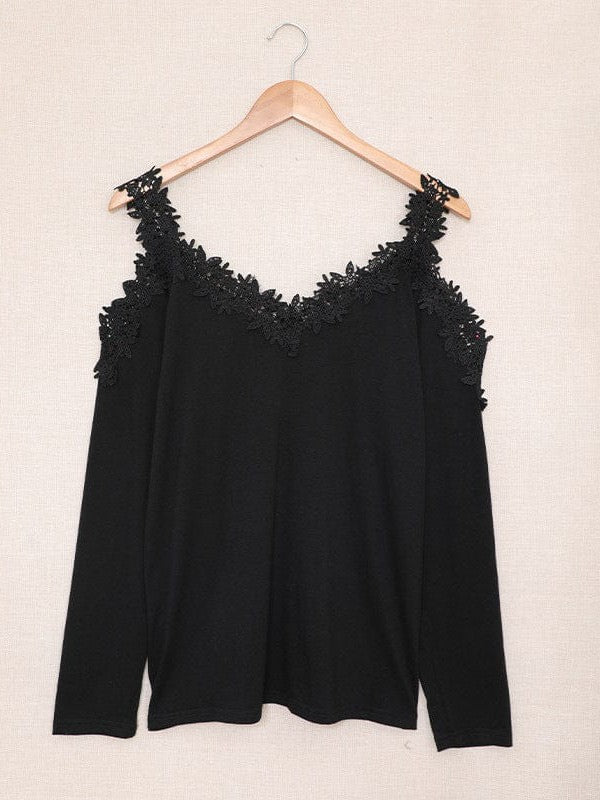 Womens Off-Shoulder Lace Top Pullover with Long Sleeves