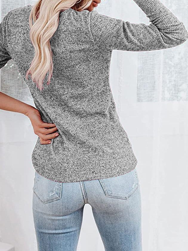 T-Shirts - Casual Round Neck Button Long Sleeve T-Shirt - MsDressly