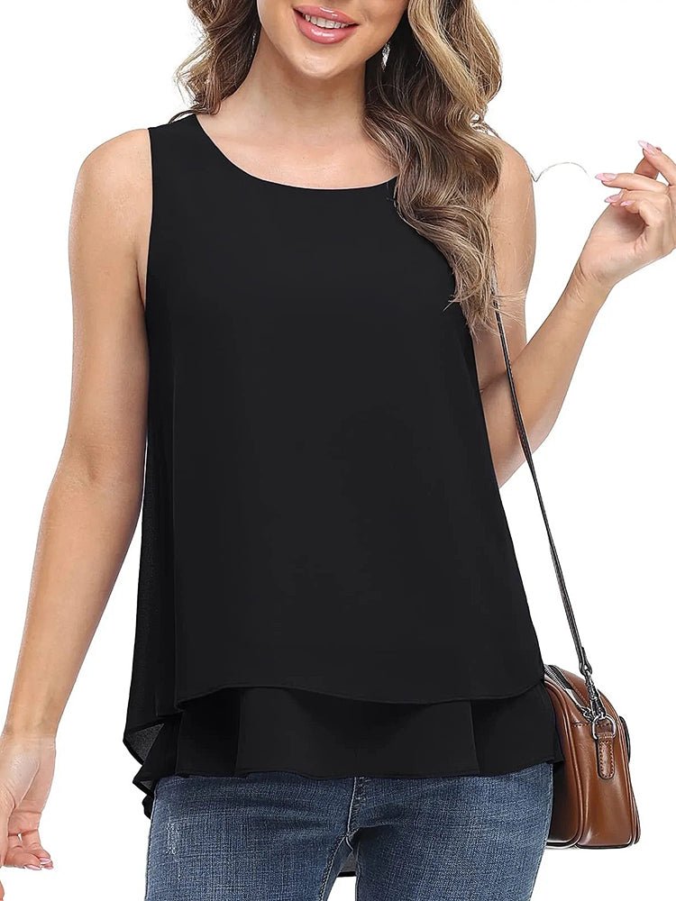 T-Shirts - Tops Sleeveless Chiffon Double Layers Tank Top - MsDressly