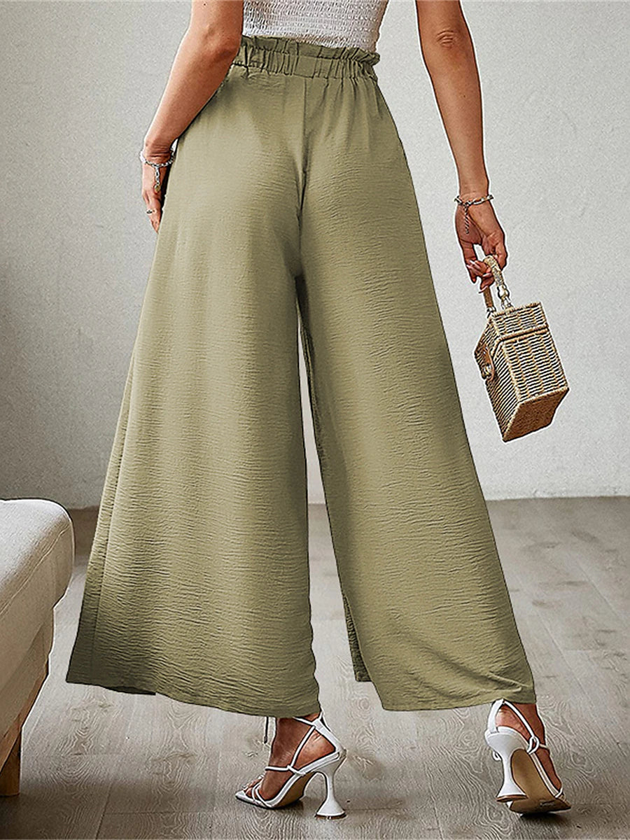 Women's Wide Leg Polyester Plain rice white Robin's Egg Blue Fashion High Waist Full Length Street Daily Fall Winter