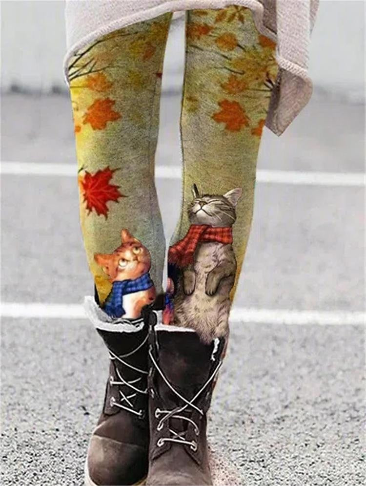 Women's Tights Normal Polyester Cat Stripe Picture color 1 Picture color 2 Fashion Mid Waist Full Length Halloween Casual