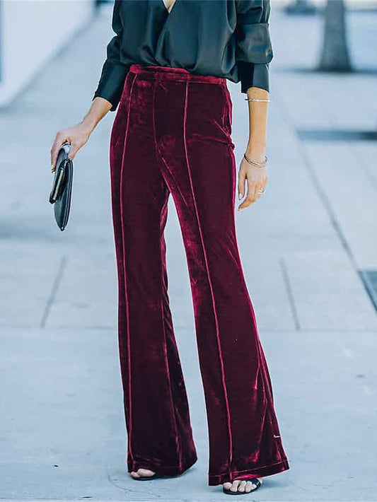 Women‘s Bell Bottom Pants velvet Trousers Full Length Fashion Streetwear Outdoor Street Black Wine S M Fall Winter