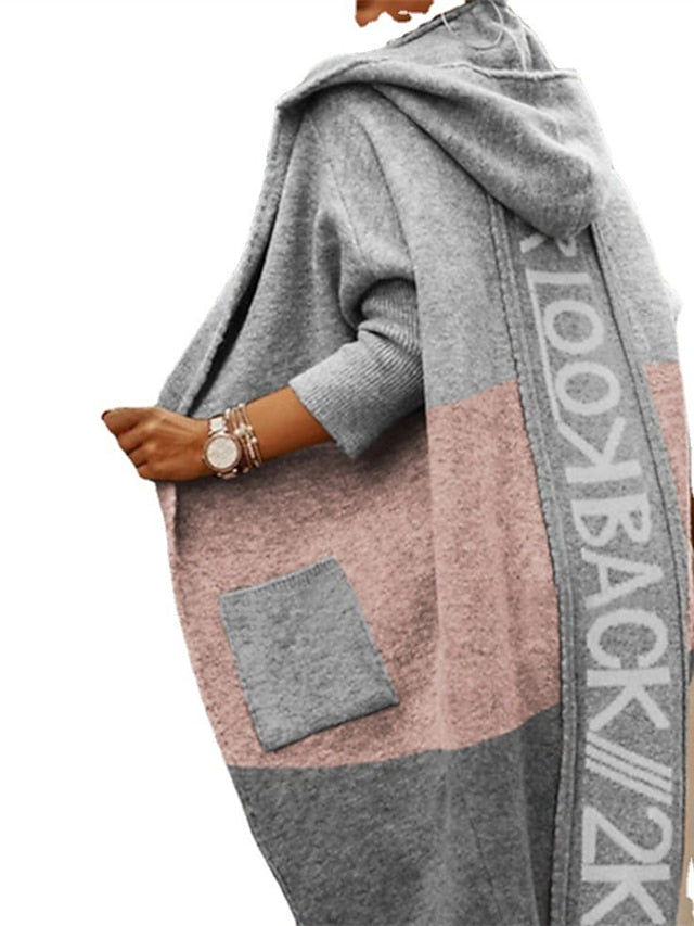 Women's Windproof Warm Outdoor Street Daily Vacation Patchwork Pocket Print Open Front Hoodie Casual Street Style Color Block Loose Fit Outerwear Long Sleeve Winter Fall Pink Yellow White S M L XL - LuckyFash™