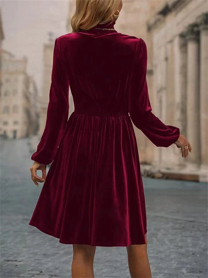 Women's Velvet Dress Party Dress Cocktail Dress Velvet Ruched Long Sleeve Midi Dress Vacation Black Wine Winter