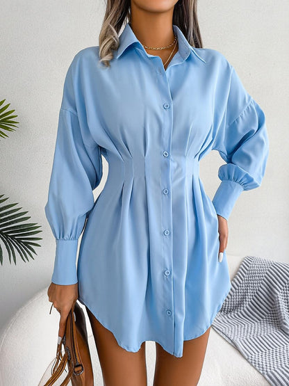 Women's Shirt Dress Plain Dress Mini Dress Button Vacation Streetwear Maxi Shirt Collar Long Sleeve White Blue Army Green Color