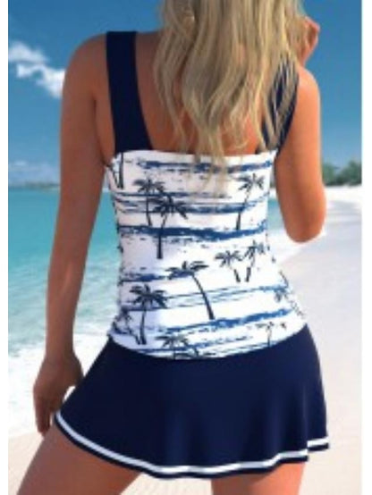 Women's Swimwear Tankini 2 Piece Normal Swimsuit 2 Piece Printing Striped Palm Tree Black Navy Blue Bathing Suits Sports Beach Wear Summer - LuckyFash™