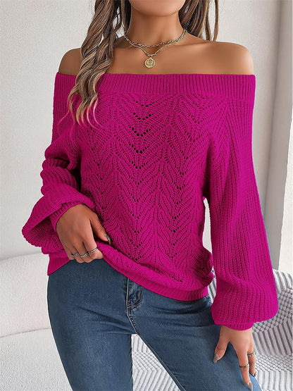 Women's Pullover Sweater Jumper Off Shoulder Ribbed Knit Acrylic Off Shoulder Fall Winter Regular Outdoor Daily Going out Stylish Casual Soft Long Sleeve Solid Color Blue Fuchsia Orange S M L