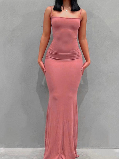 Women's Sheath Dress Slip Dress Maxi long Dress Polyester Daily Casual Backless Solid Colored Strap Home Lounge Ash Pink 2023 Winter Fall XS S M L